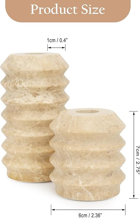 WORHE Candle Holders Italy True Natural Travertine Stone 0.4" Thick Set of 2 Marble Candlestick H... | Amazon (US)
