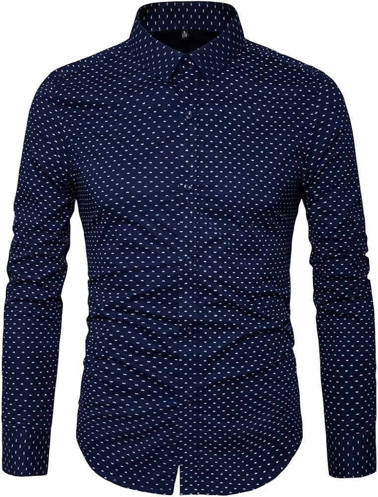 MUSE FATH Men's Printed Cotton Casual Long Sleeve Regular Fit Dress Shirt | Amazon (US)