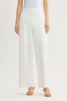 Anna Marie Pintuck Stretch Deco Crepe Wide-Leg Pant, Ivory | Ming Wang