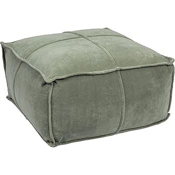 Creative Co-Op Square Cotton Velvet Pouf with Piped Detail, Sage Green | Amazon (US)