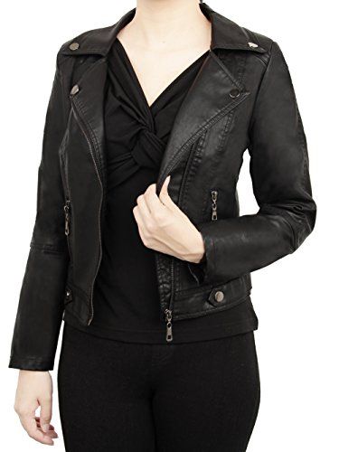 Jorlyen Women's Christmas Faux Leather Jacket Moto Biker Short Coat(Black M) | Amazon (US)