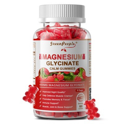 GreenPeople Magnesium Glycinate Gummies 400mg, Magnesium Glycinate Supplements for Immune & Bone Health, 60 Ct (Raspberry) | Target