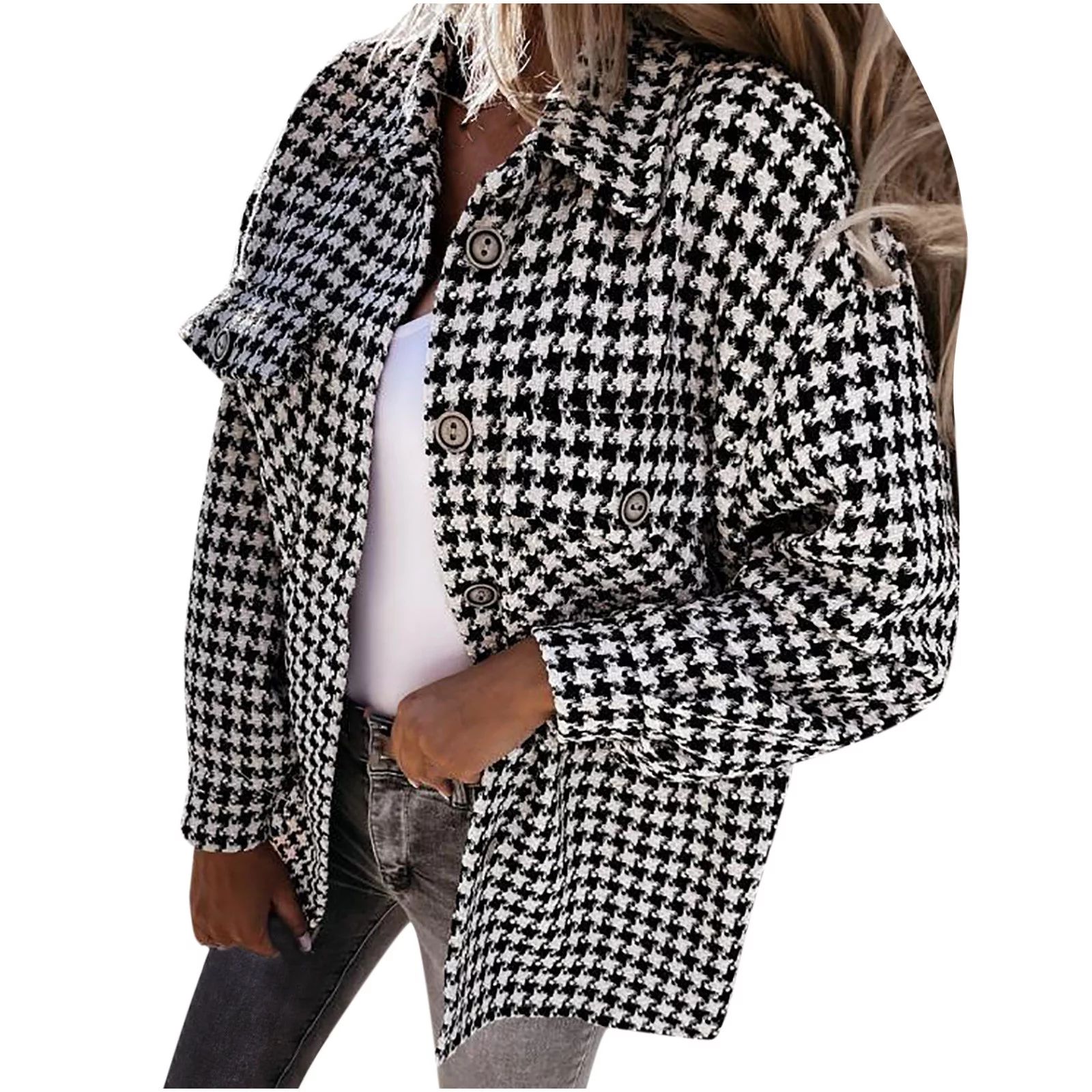 Reduced Price and Clearance Sale Long Sleeve Shirts for Women Fashion Houndstooth Print Shacket J... | Walmart (US)