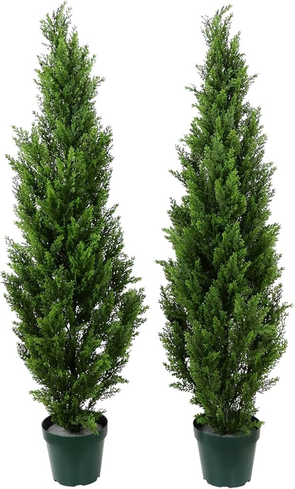 Pre-Potted 4' Artificial Cedar Topiary Outdoor Indoor Tree (Pack of 2) | Amazon (US)