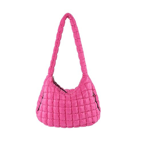 Quilted Puffer Tote Bag Large Puffy Crossbody Shoulder Bag with Zipper Lightweight Carryall Bag Soft Hobo Handbags Trendy (Rose Red) | Amazon (US)