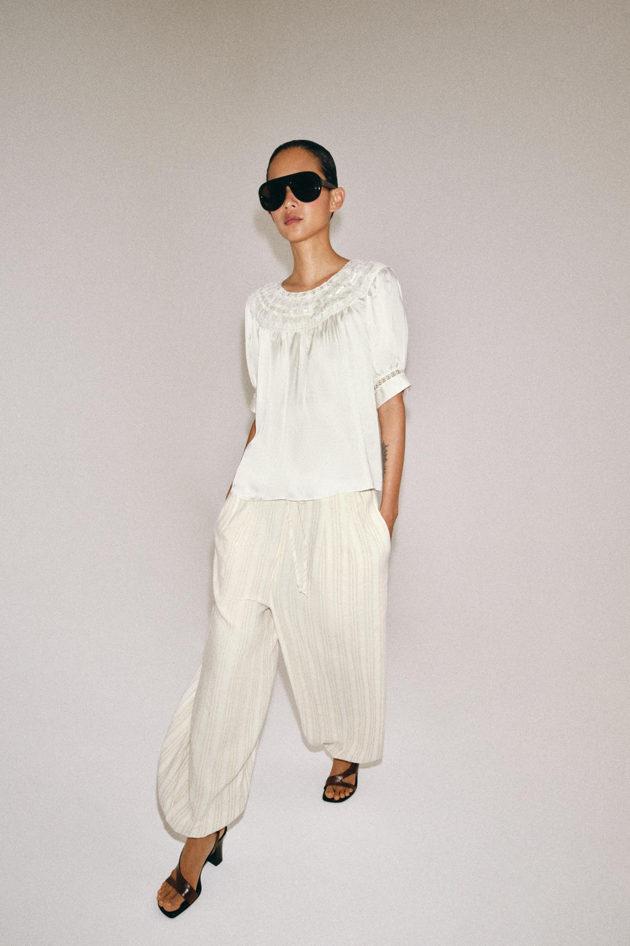 ZW COLLECTION SHORT SLEEVE LACE BLOUSE | Zara US