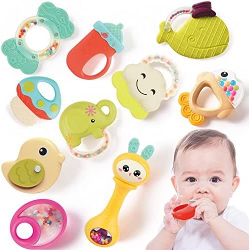 Baby Rattle Teething Toys for Babies 0-6-12 Months 10Pcs, Early Educational Infant Toys Gift Set ... | Amazon (US)