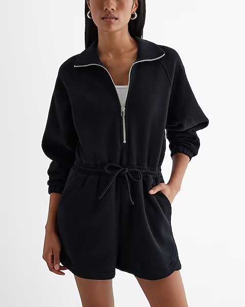 Luxe Comfort Quarter Zip Tie Waist Fleece Romper | Express (Pmt Risk)