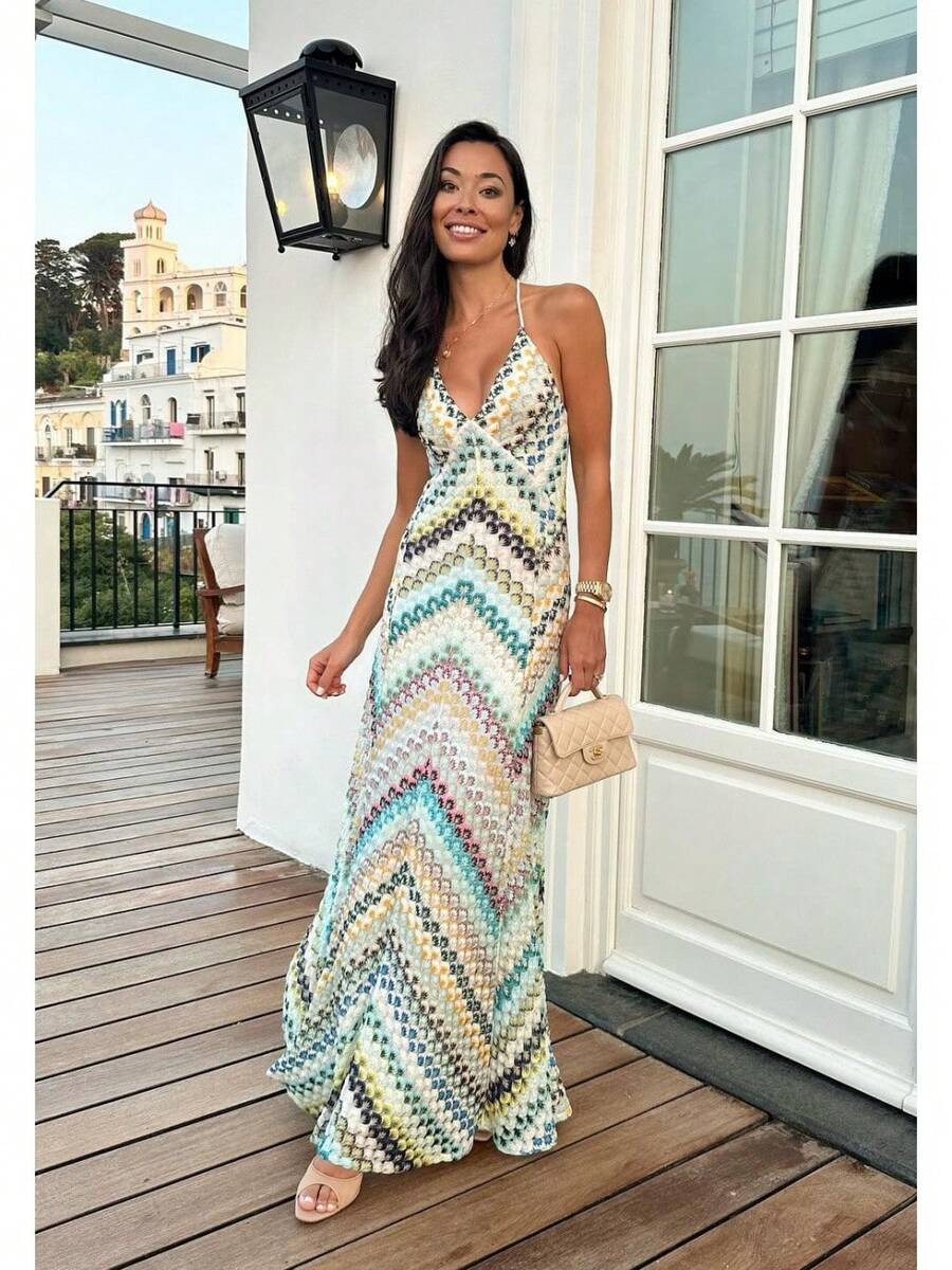 LocalWomen's Boho Print Maxi Dress Spaghetti Strap V Neck Summer Beach Vacation Dress | SHEIN