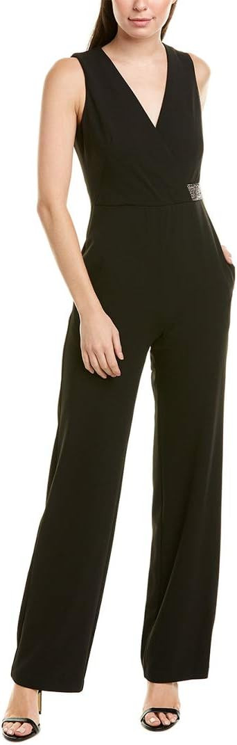 Donna Morgan womens Stretch Crepe Sleeveless Faux Wrap Jumpsuit | Amazon (US)