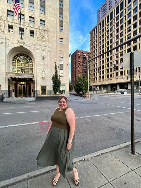 I love this dress. Great for plus size apple shapes. Or an easy wedding guest dress - just dress up with accessories  Cooling. So easy to wear. Took my true size. It's sold out in most sizes, but linked a very similar one. 

#LTKwedding #LTKcurves