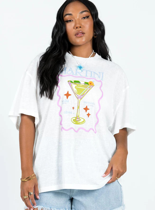 Martini Oversized Tee White | Princess Polly US
