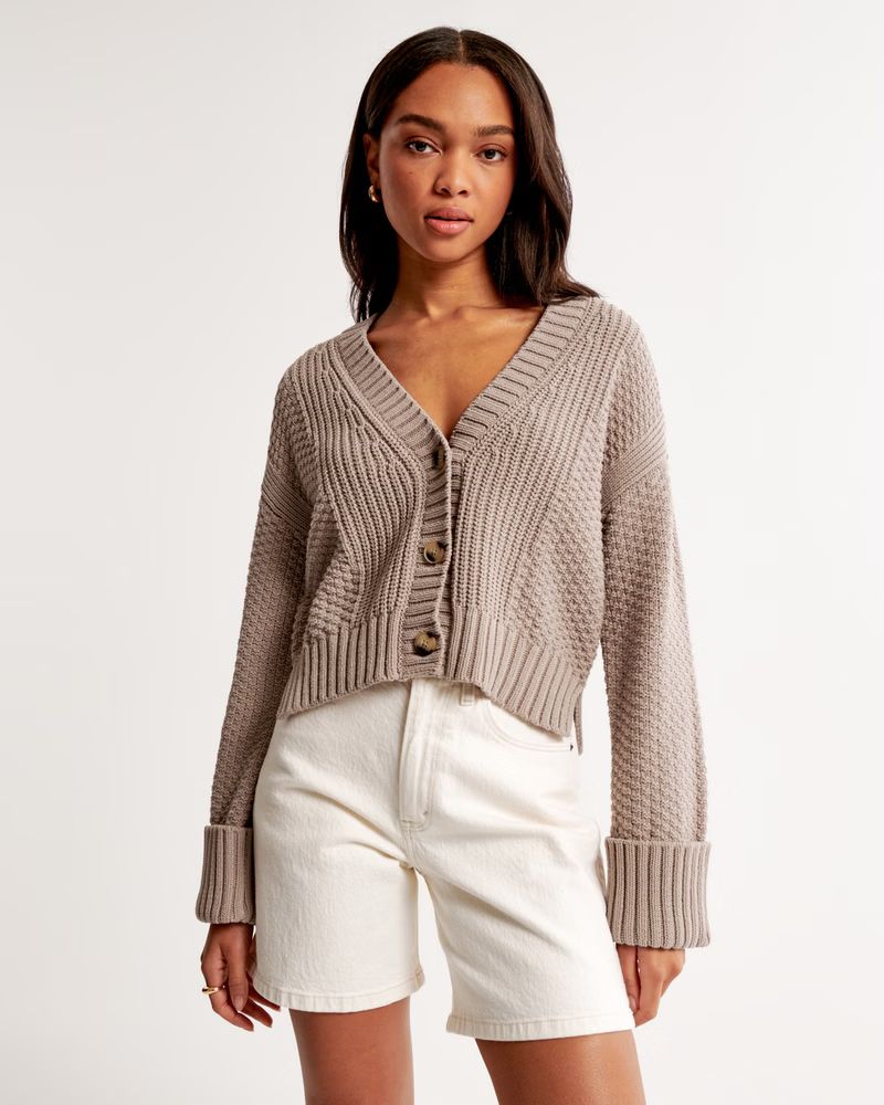 Women's Cotton-Blend Seed Stitch Cardigan | Women's Office Approved | Abercrombie.com | Abercrombie & Fitch (US)