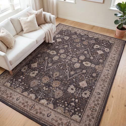 Kuden 5x7 Area Rug, Machine Washable Area Rug with Non-Slip Backing, Vintage Style, Soft, Easy Cl... | Amazon (US)