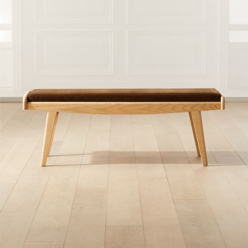 Chord Cane and Natural Wood Bench with Faux Mohair Cushion | CB2 | CB2