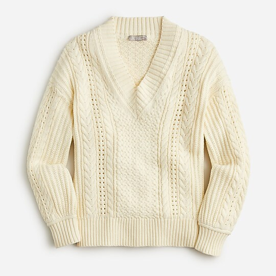 Cotton cable-knit V-neck pullover | J. Crew US