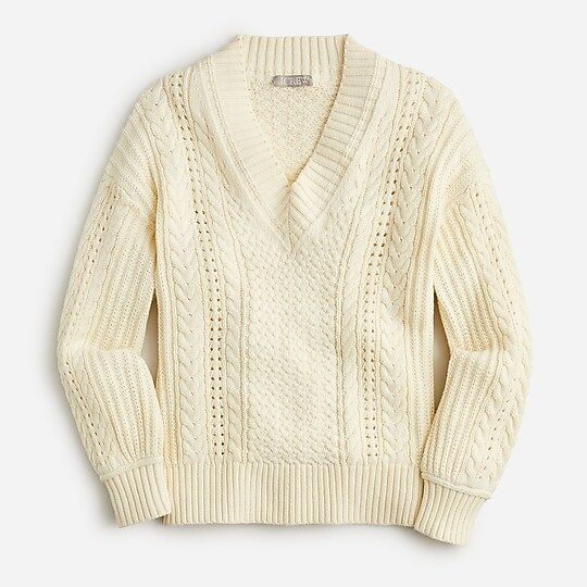 Cotton cable-knit V-neck pullover | J.Crew US