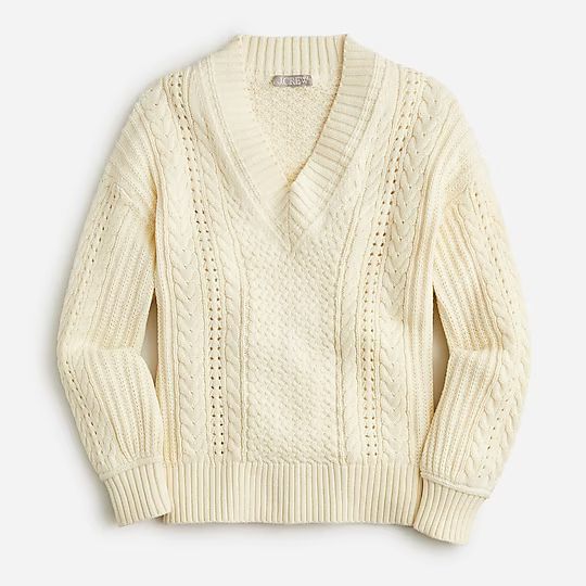 Cotton cable-knit V-neck pullover | J.Crew US