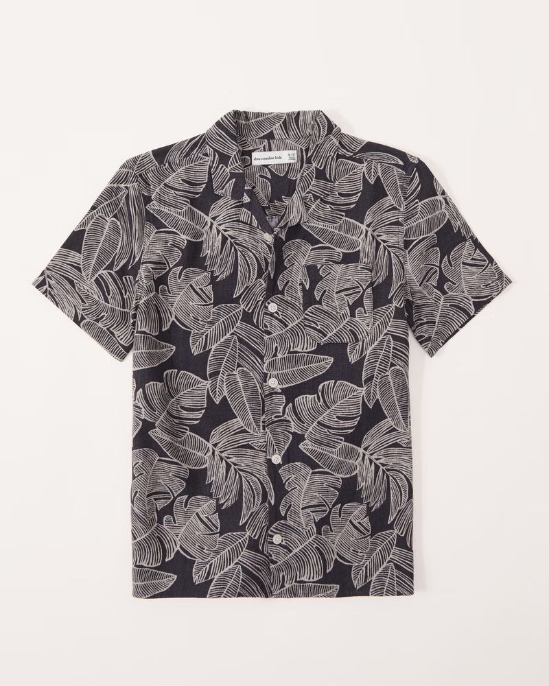 short-sleeve linen-blend button-up shirt | Abercrombie & Fitch (US)