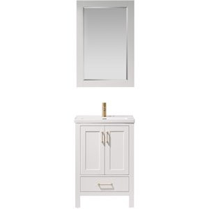 Vinnova Gela 24" Vanity with Drop In Ceramic Basin and Mirror in White | Homesquare