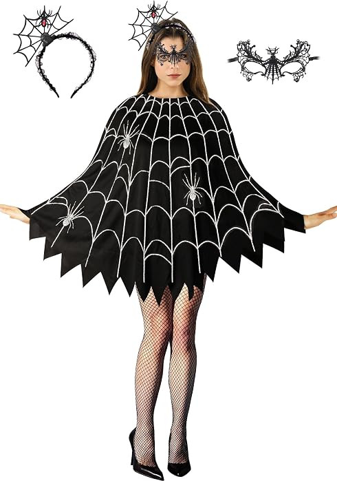 CONGRU 3 Pcs Spider Web Costume for Women,Easy Halloween Costume for Adults | Amazon (US)