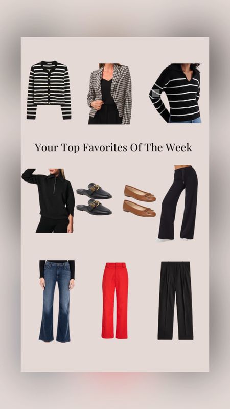Your top favorites of the week! 
Slides, ballet flats, spanx air essentials, trousers, stripe sweaters , jeans and houndstooth blazers. 

#LTKunder100 #LTKFind #LTKover40
