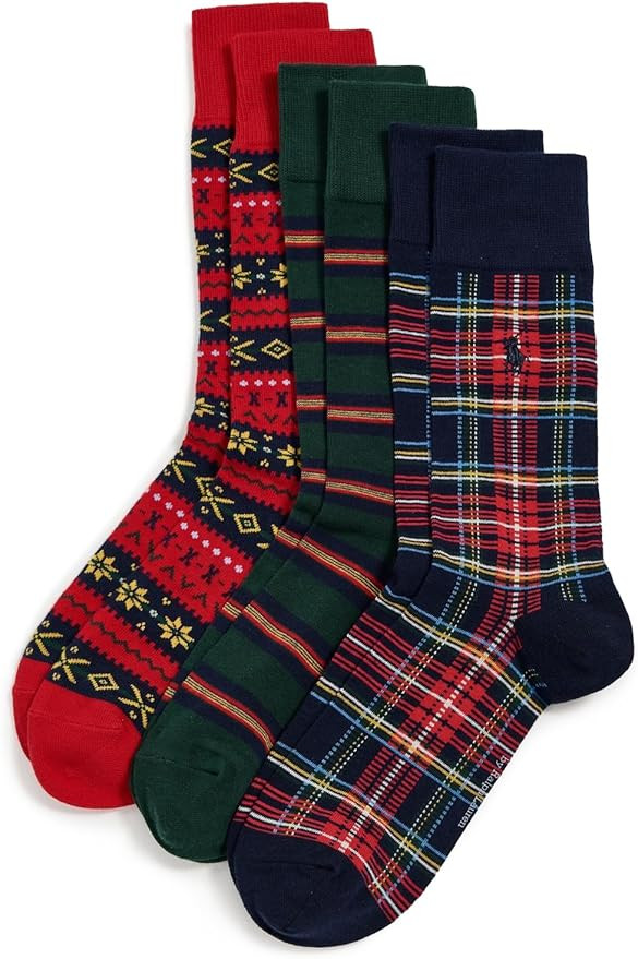 POLO RALPH LAUREN Men's Holiday Novelty Socks 3 Pack | Amazon (US)
