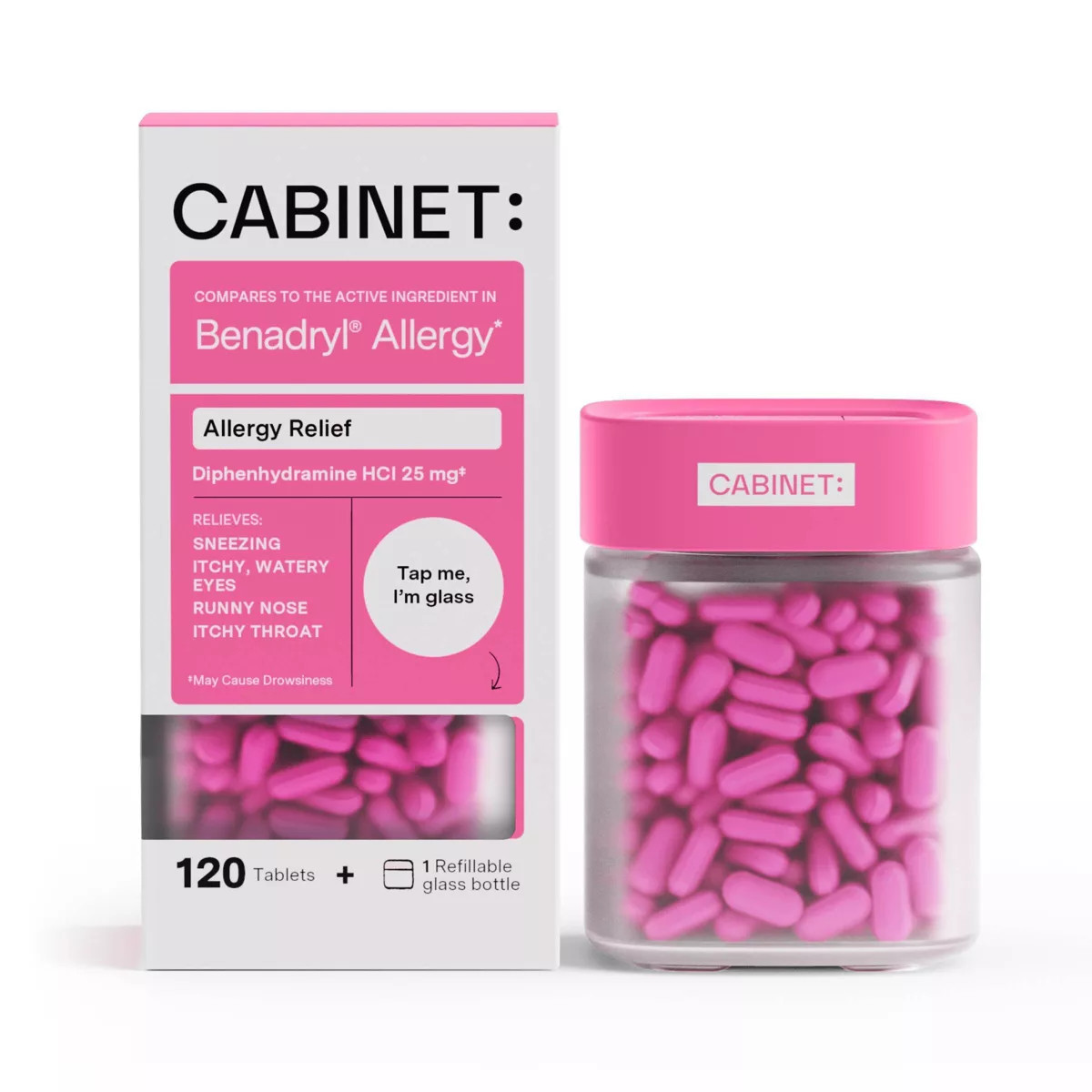 Cabinet Health Allergy Relief Diphenhydramine HCl 25mg Refillable Glass Bottle - 120ct | Target