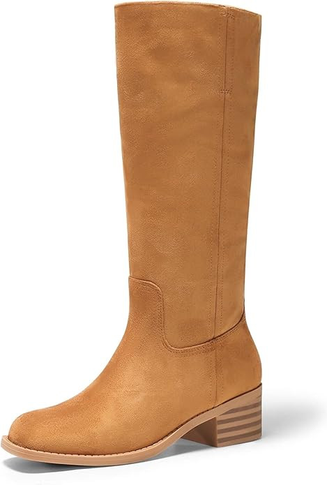 Coutgo Women's Knee High Boots Square Toe Chunky Block Heel Tall Boots Comfortable Low Heel Shoes | Amazon (US)