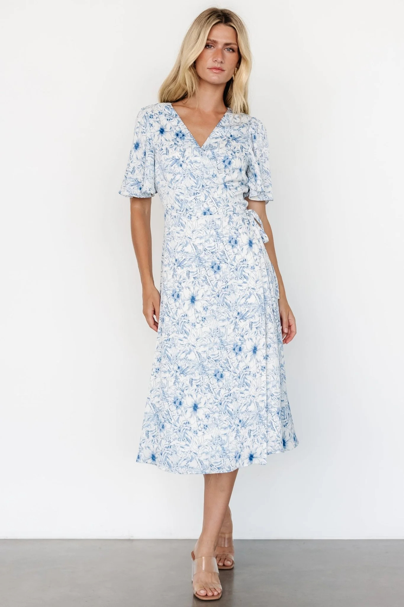 Amelie Wrap Midi Dress | Blue Print | Baltic Born