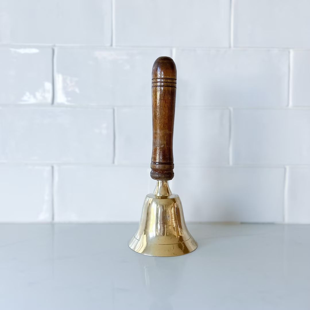 Brass and Wooden Alter Bell | Hand Bell | School Bell | Dinner Bell | 8" | Farmhouse Home Decor | | Etsy (US)