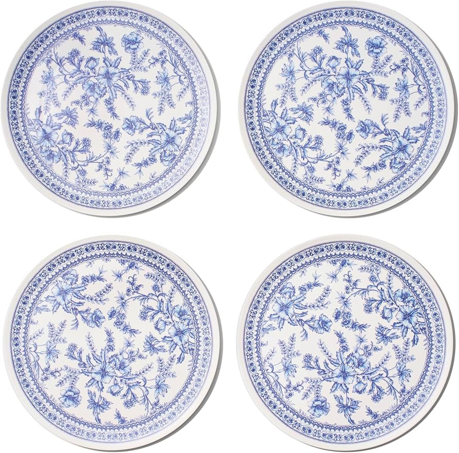 Coterie Bamboo Blue Toile Large Plates - 10" Reusable & Eco-Friendly Party Plates (4-Pack) | Stur... | Amazon (US)