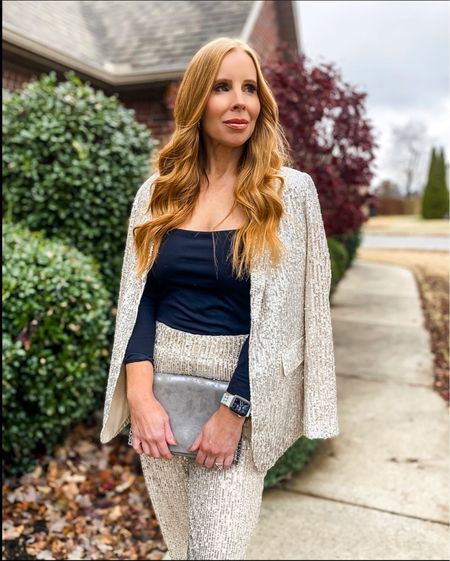 Holiday look, sequin blazer, party look, Christmas party, New Year’s Eve outfit, date night, matching set, loft, classy, winter outfit 

#LTKSeasonal #LTKHoliday #LTKsalealert
