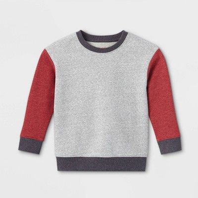 Toddler Boys' Fleece Crew Neck Pullover Sweatshirt - Cat & Jack™ Gray/Burgundy | Target