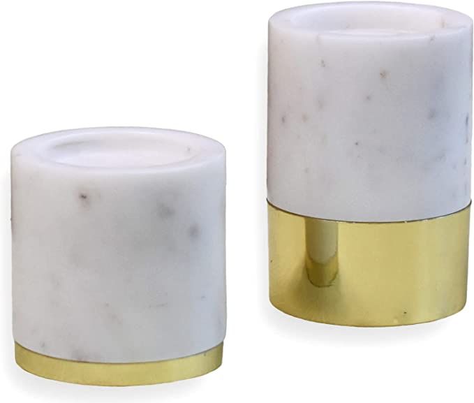 Set of 2 Marble Pillar Candle Holders with Brass Inlay, Decorative Candlestick Holder for Wedding... | Amazon (US)