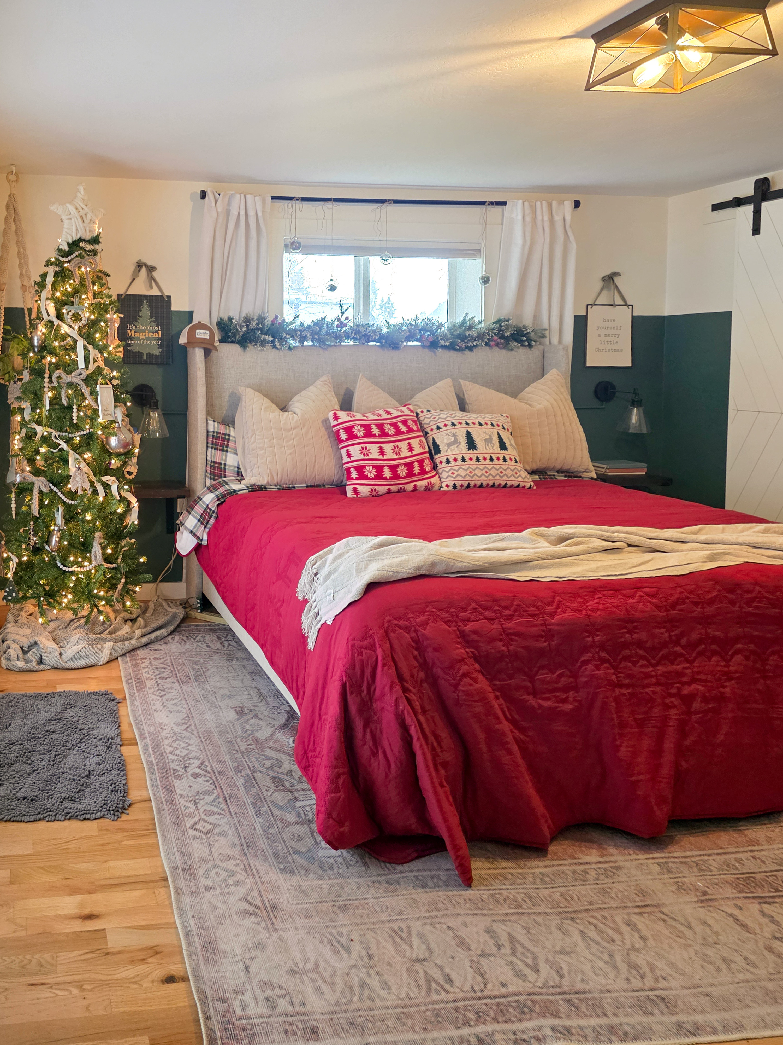 A little garland, a little plaid, and a pop of red on the bed. The corner tree pulls it all together without taking over the room. #christmas #bedroom  

 #LTKHoliday #LTKSeasonal #LTKHome