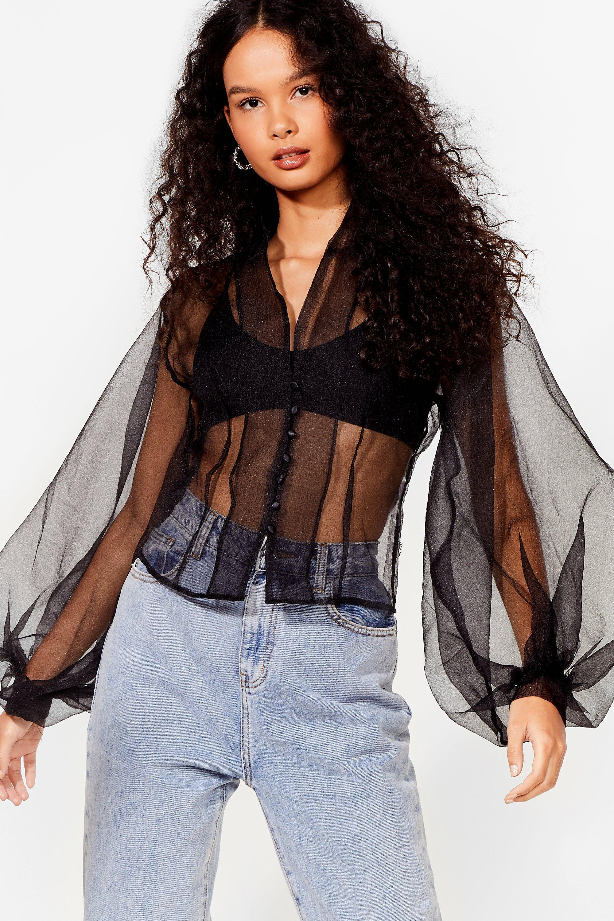 Womens Balloon Organza Blouse with V-Neckline - Black | NastyGal (US & CA)