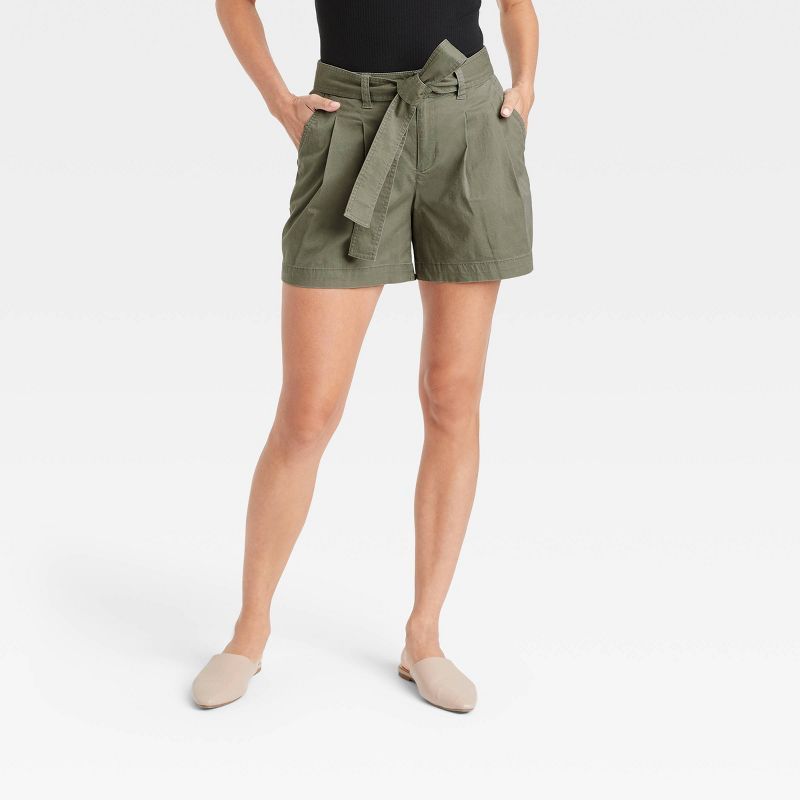 Women&#39;s High-Rise Pleat Front Shorts - A New Day&#8482; Olive 4 | Target