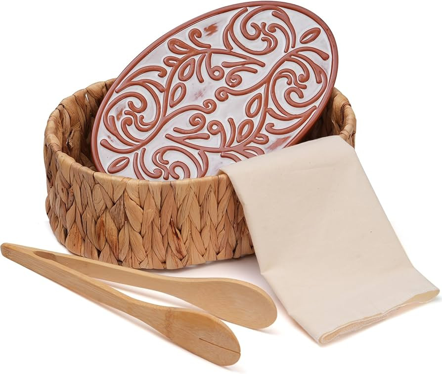 Bread Warmer Basket with Stone - Includes Linen Towel and Clips,Bread Baskets for Serving Tortill... | Amazon (US)