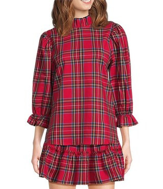 Hollin Woven 3/4 Sleeve Plaid Top | Dillard's