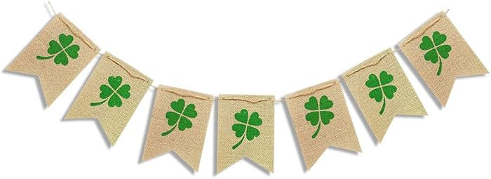 Shamrock Burlap Garland Banners for St.Patrick's Day Decorations Rustic Burlap Shamrock Clover Ba... | Amazon (US)