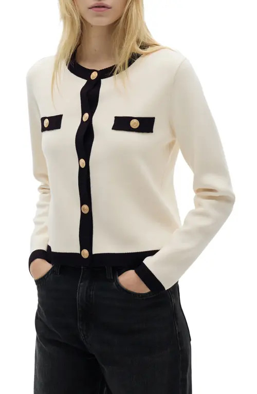 MANGO Trim Sweater Jacket in Ecru at Nordstrom, Size Medium | Nordstrom