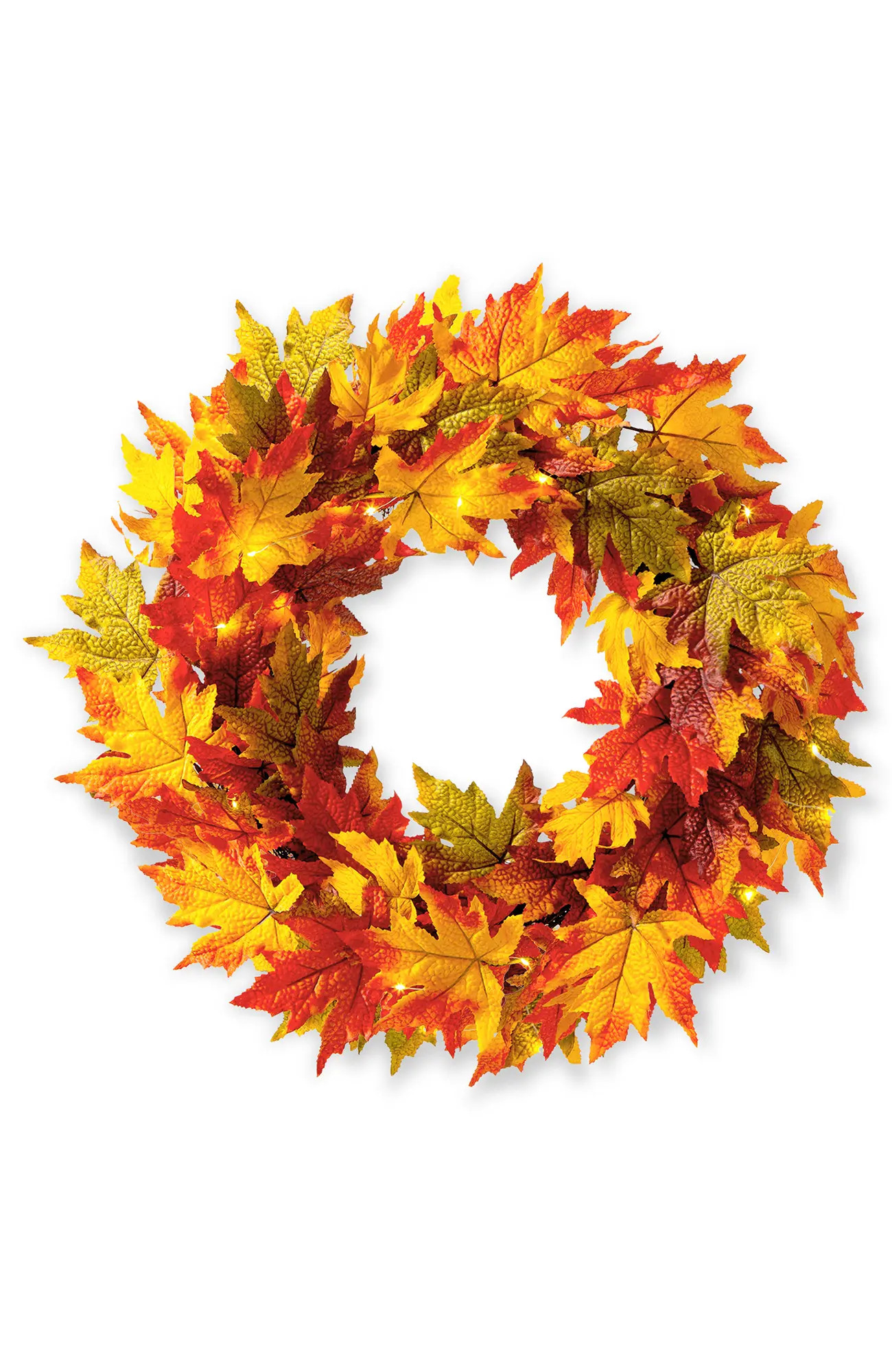 Glitzhome 24""D Fall Lighted Maple Leaves Wreath with timer in Orange at Nordstrom, Size Medium | Nordstrom