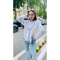 Hand Knit Folklore Cotton Cardigan White Organic Sweater Star Embroidered Chunky White Blue Buttons Cozy Women | Etsy (US)