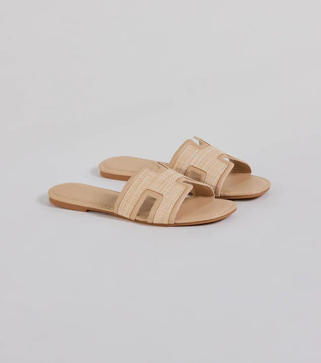 Pop Of Cute Straw Faux Leather Flat Sandals | Windsor Stores