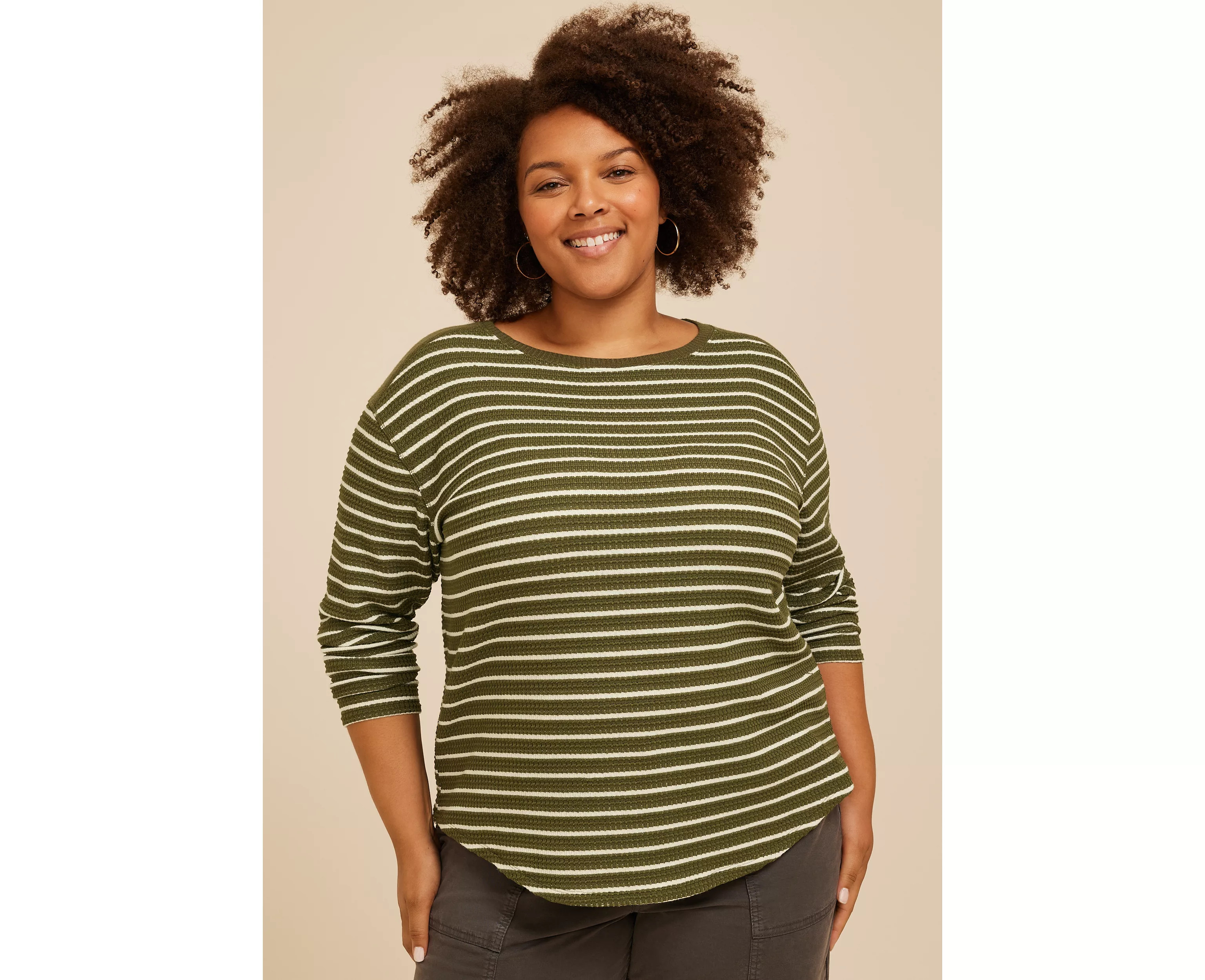 Plus Size Haven Waffle Stripe Crew Neck Top | maurices | Maurices
