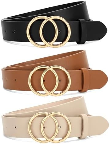 SANSTHS 3 Pack Women Waist Belts for Jeans Pants Dresses, Ladies Belt with Double O-Ring Gold Buc... | Amazon (US)