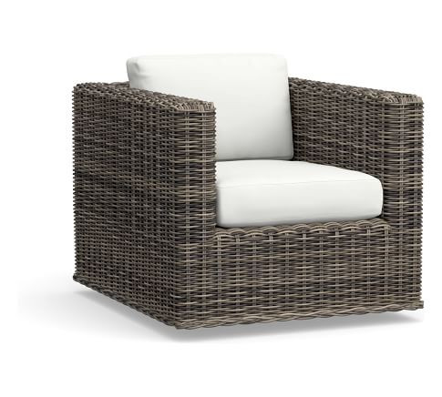 Huntington All-Weather Wicker Square Arm Swivel Lounge Chair | Pottery Barn (US)