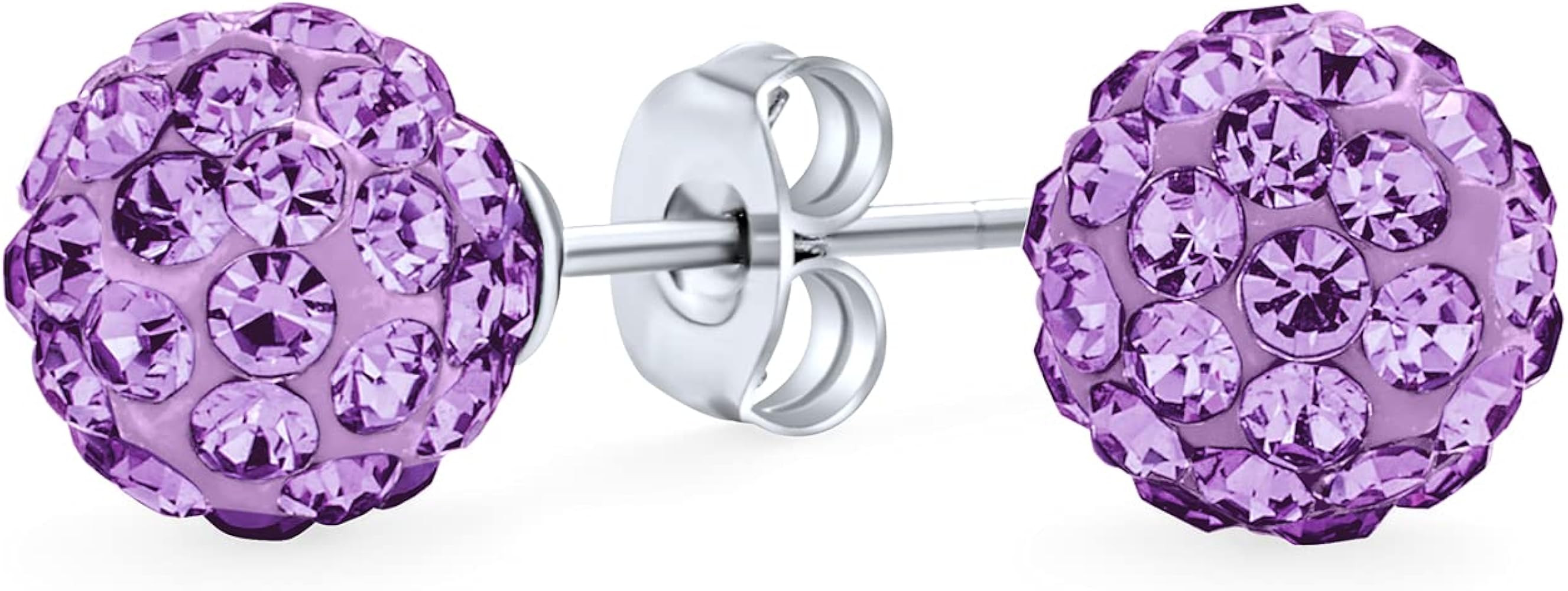 Elegant .925 Sterling Silver Round 8MM Glittering Pave Crystal Disco Ball Stud Earrings for Women... | Amazon (US)