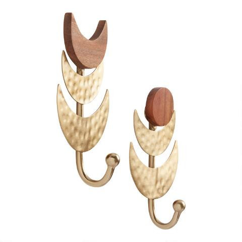 Acacia and Gold Moon Wall Hooks Set of 2 | World Market